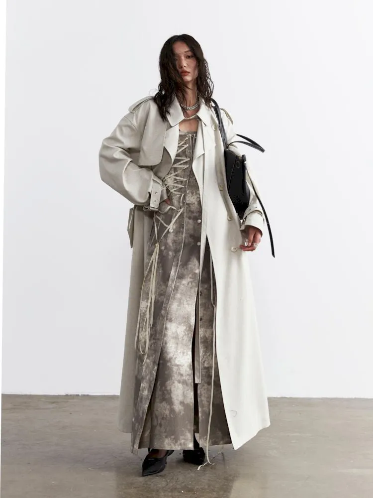 Tie Trim Genderless Long Trench Coat【s0000007269】