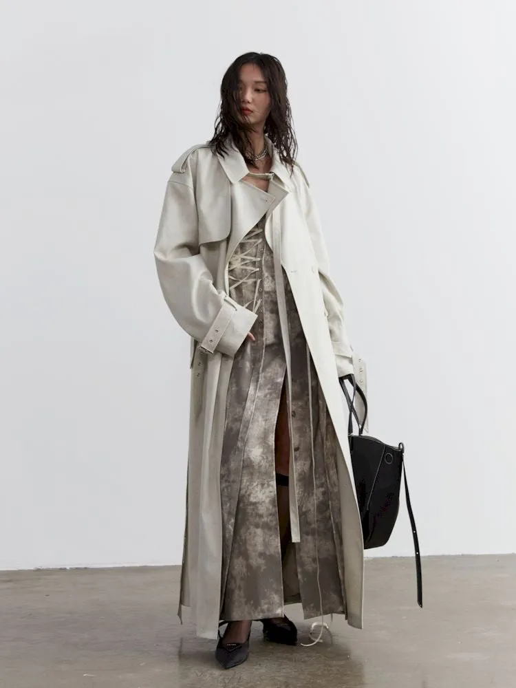 Tie Trim Genderless Long Trench Coat【s0000007269】