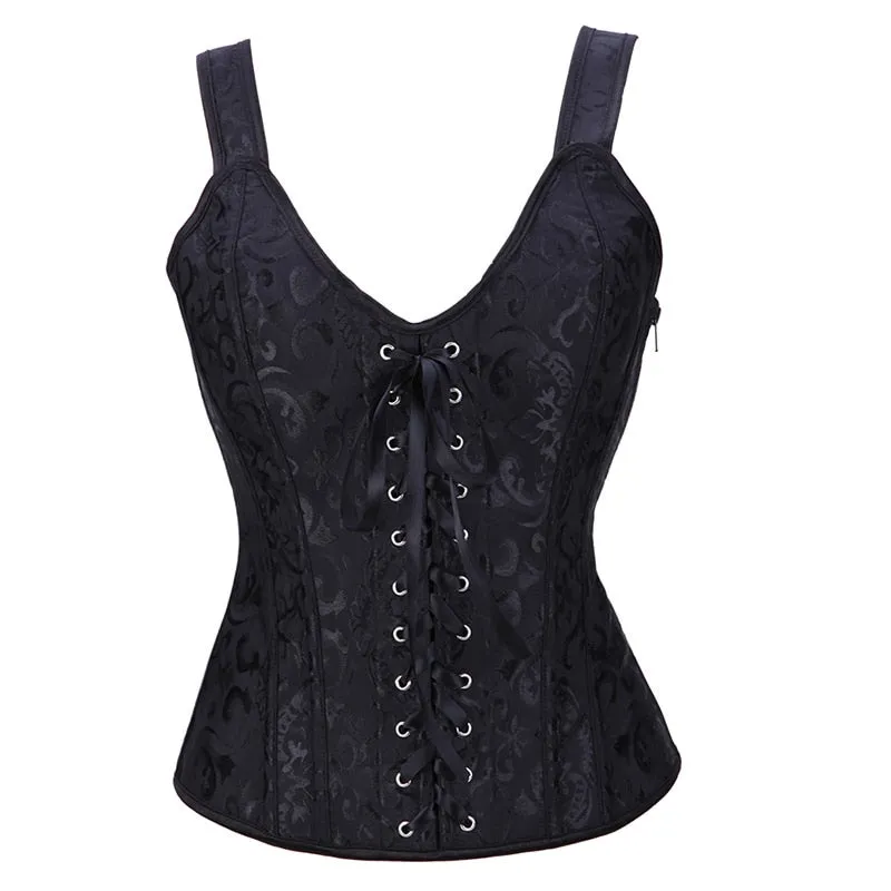 Top Over-bust Waist Trainer Corset Vest Satin Gothic Corselet Lace Up Cropped