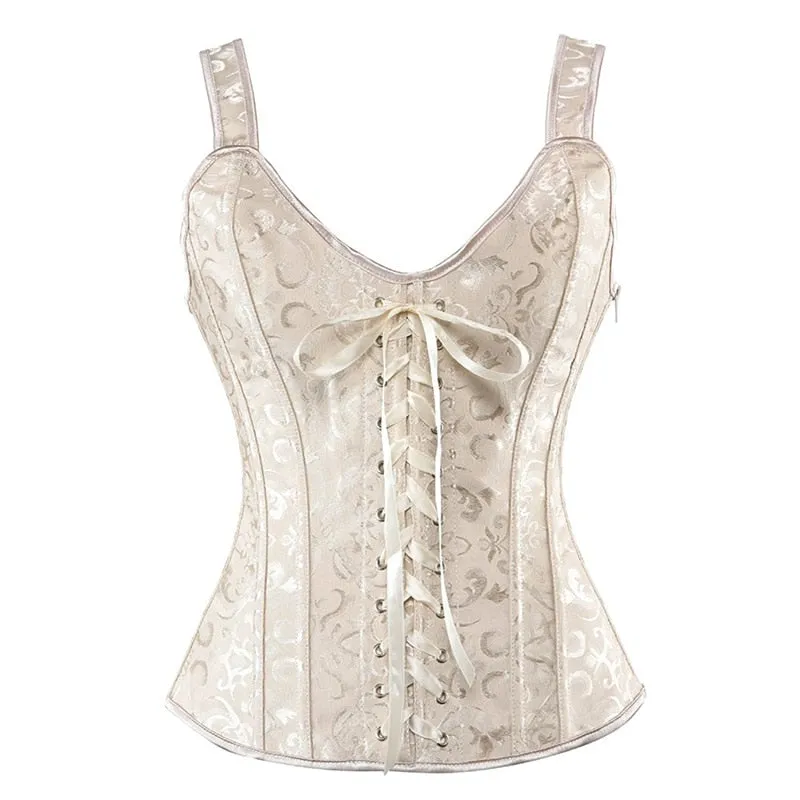 Top Over-bust Waist Trainer Corset Vest Satin Gothic Corselet Lace Up Cropped