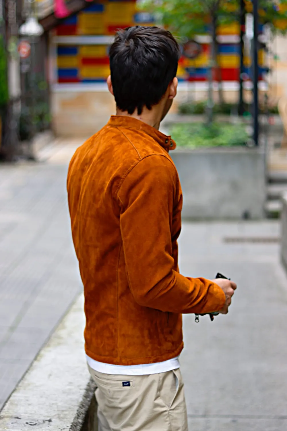 TOSCANA Leather Jacket Lightweight Calf Suede in Cognac color