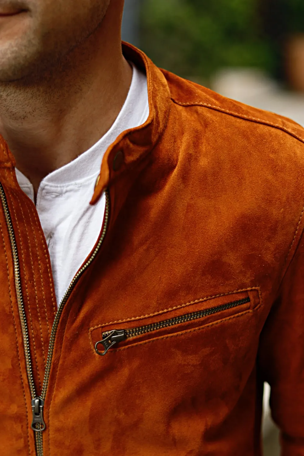 TOSCANA Leather Jacket Lightweight Calf Suede in Cognac color