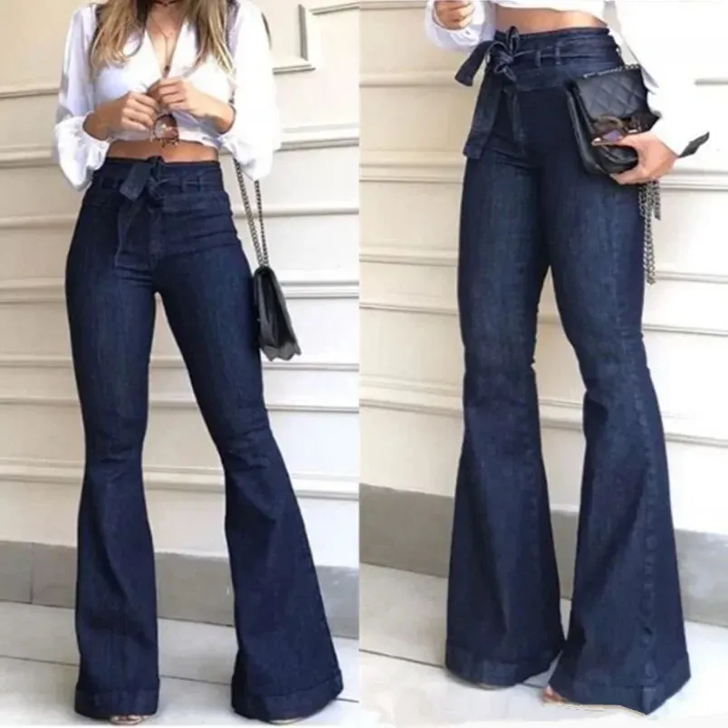 Trendy Solid Color High Waist Flare Pants With Belt