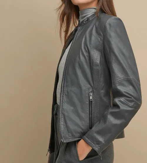 Tricia Genuine Leather Jacket Grey