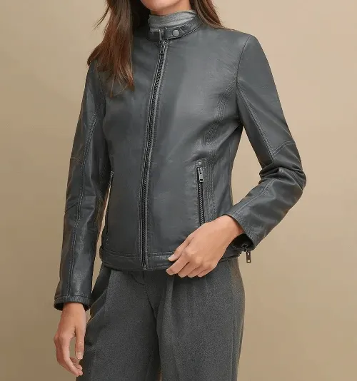 Tricia Genuine Leather Jacket Grey