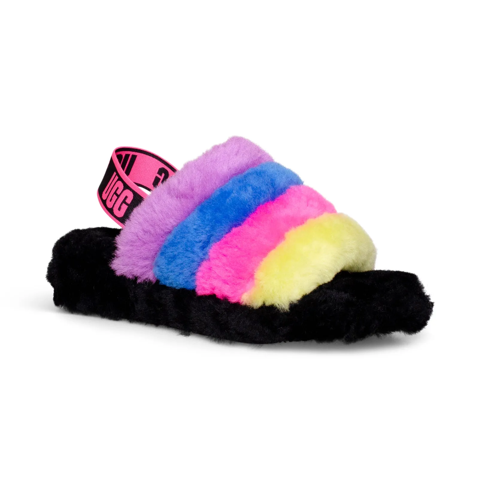 UGG Fluff Yeah Slide Black Tuffy Pink Multi Slippers - Women's