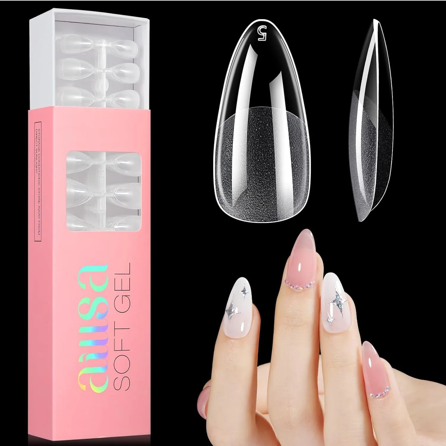 Ultimate Gel Nail Kit: 240 Short Almond Tips, 2-in-1 Glue, Base Coat, Lamp & More for Beginners