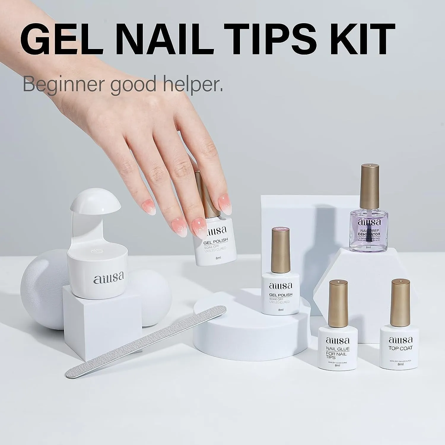 Ultimate Gel Nail Kit: 240 Short Almond Tips, 2-in-1 Glue, Base Coat, Lamp & More for Beginners