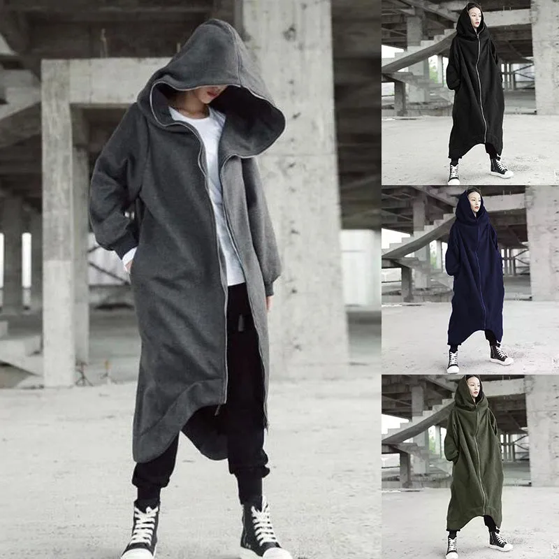 Unisex Long Sleeve Hooded Long Coat