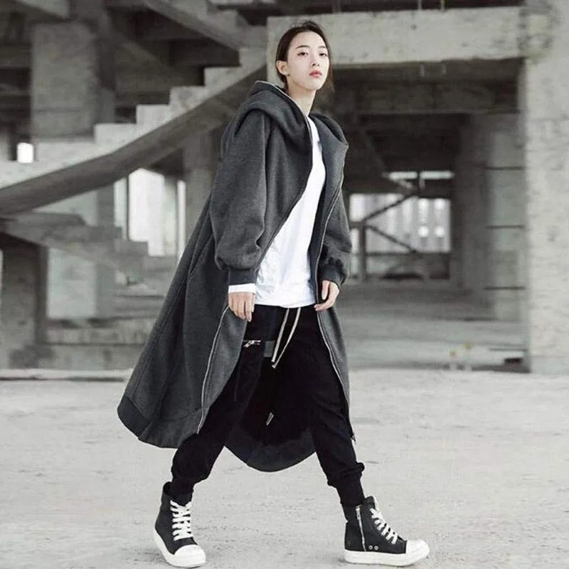 Unisex Long Sleeve Hooded Long Coat