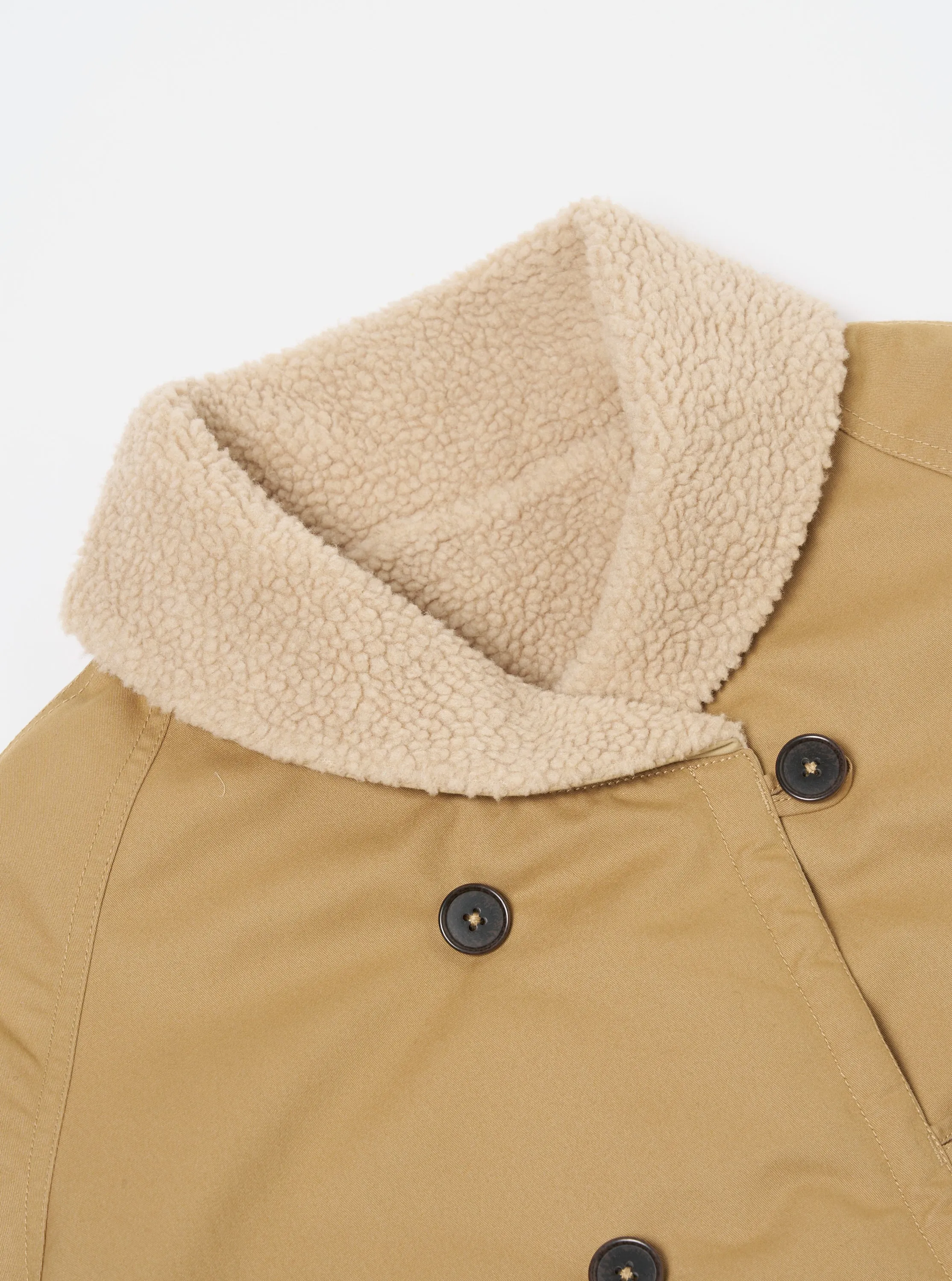 Universal Works Reversible Mackinaw Jacket in Sand Brushed Polytech/Sherpa