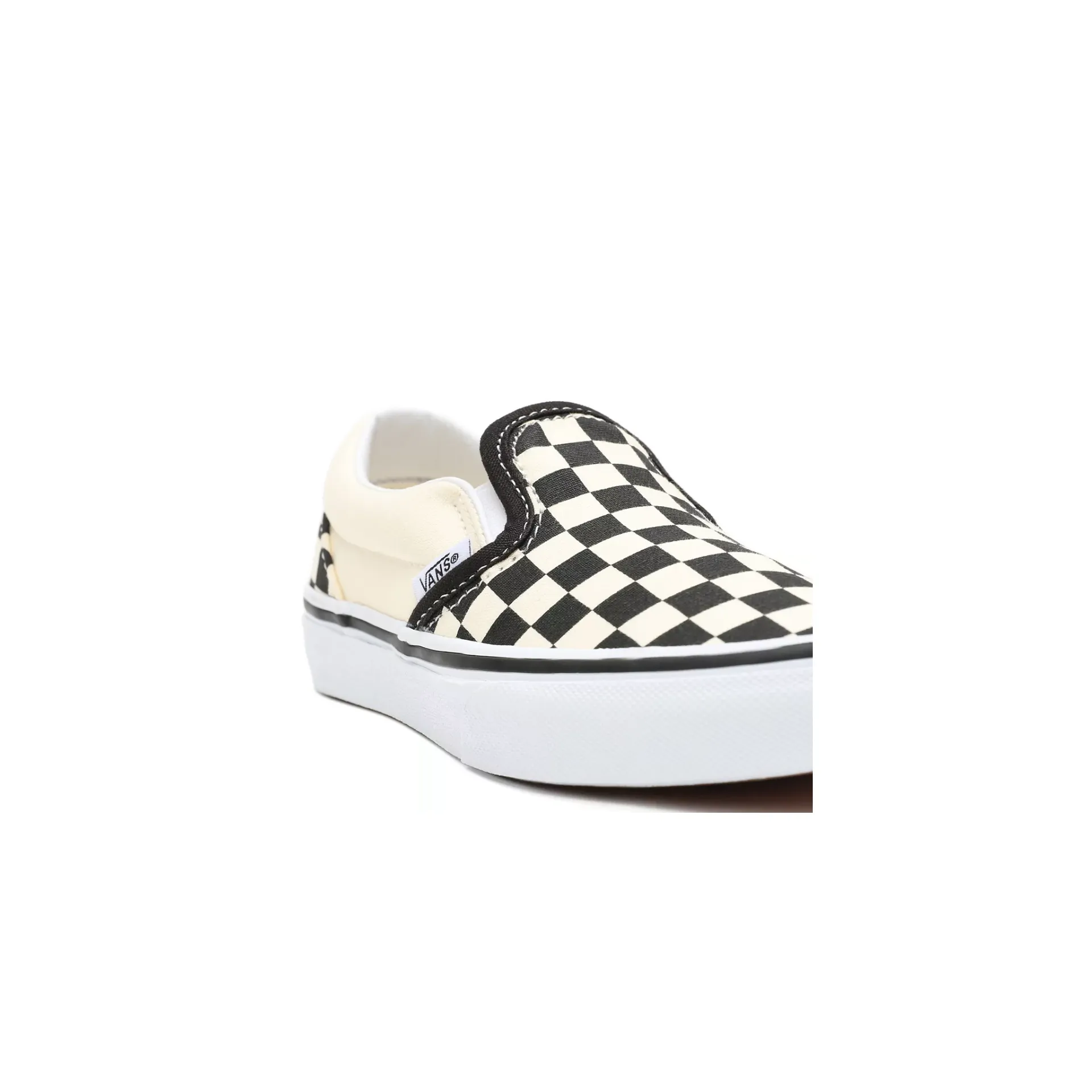 Vans Kid's Checkerboard Classis Slip On Shoes - Black / White