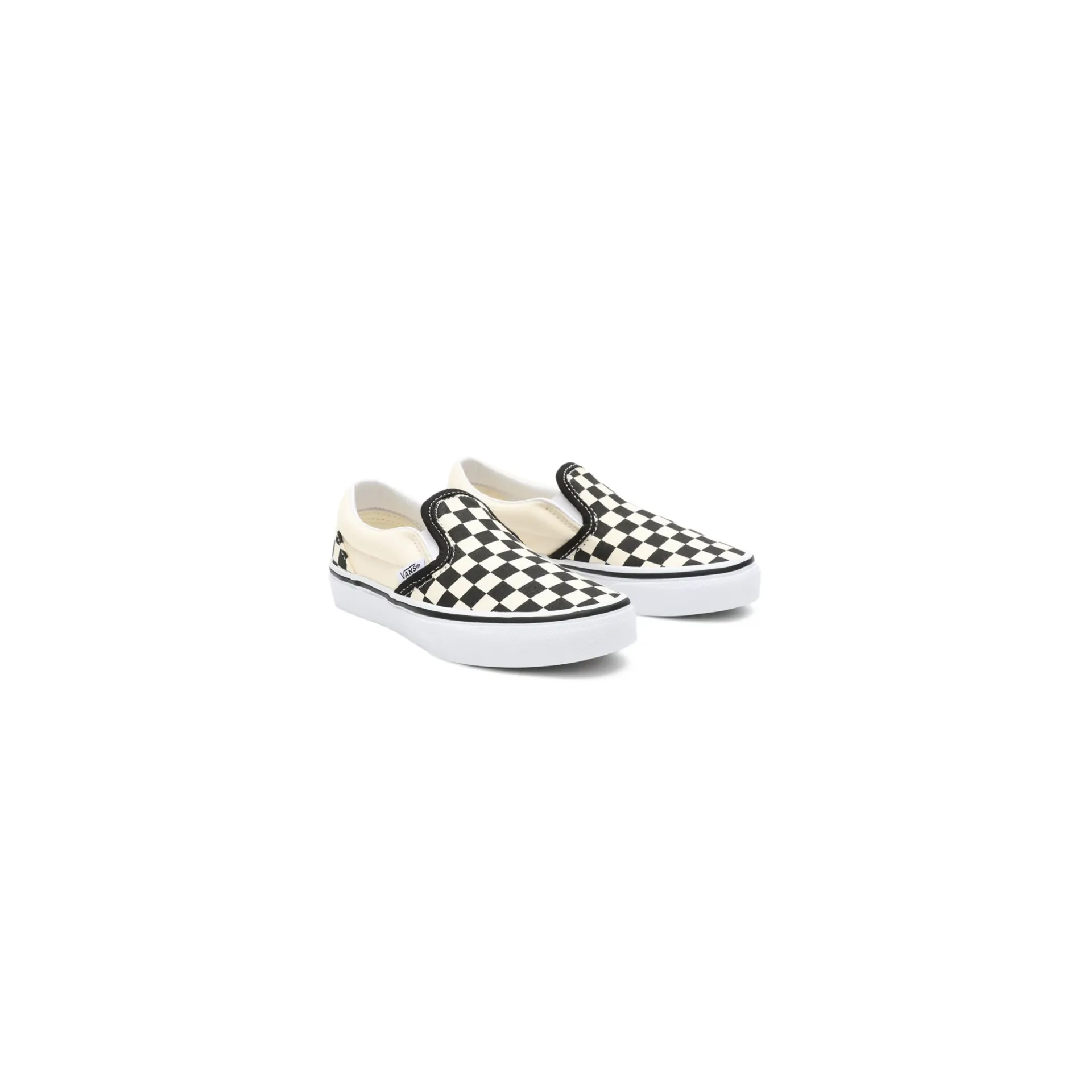 Vans Kid's Checkerboard Classis Slip On Shoes - Black / White