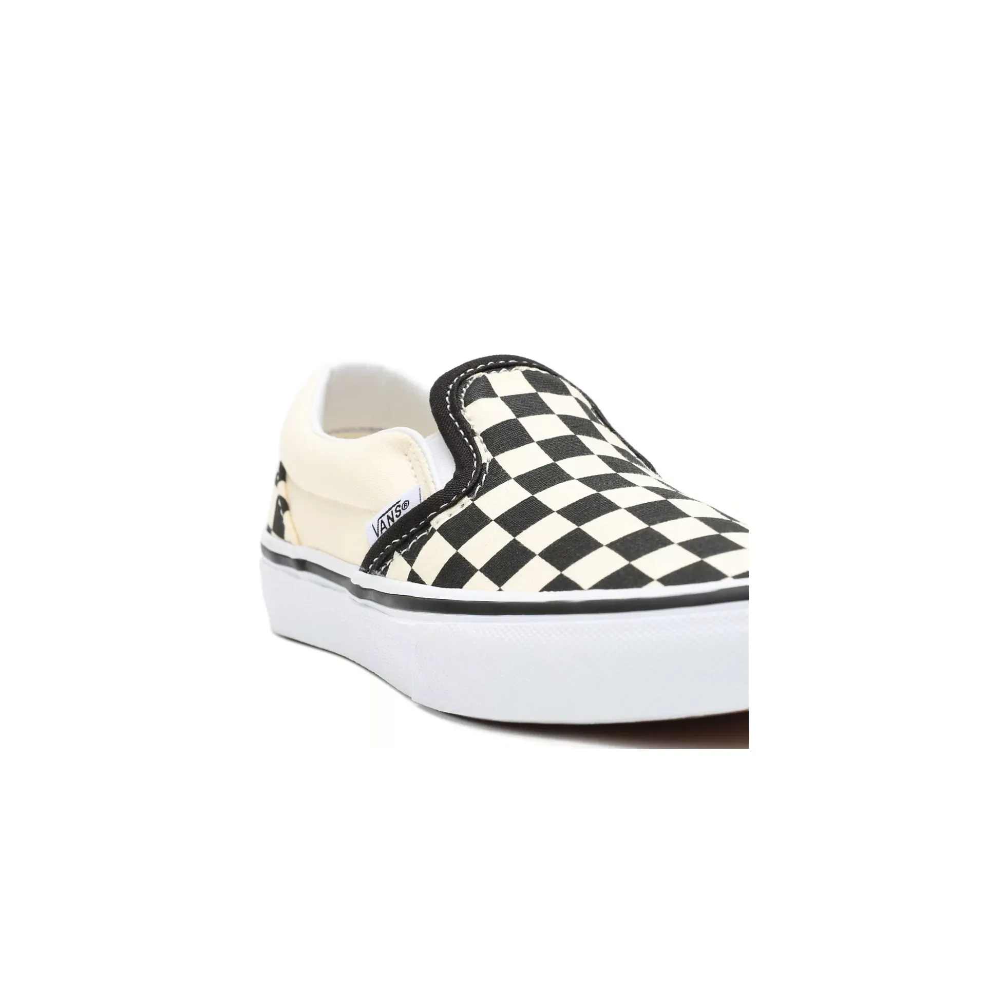 Vans Kid's Checkerboard Classis Slip On Shoes - Black / White