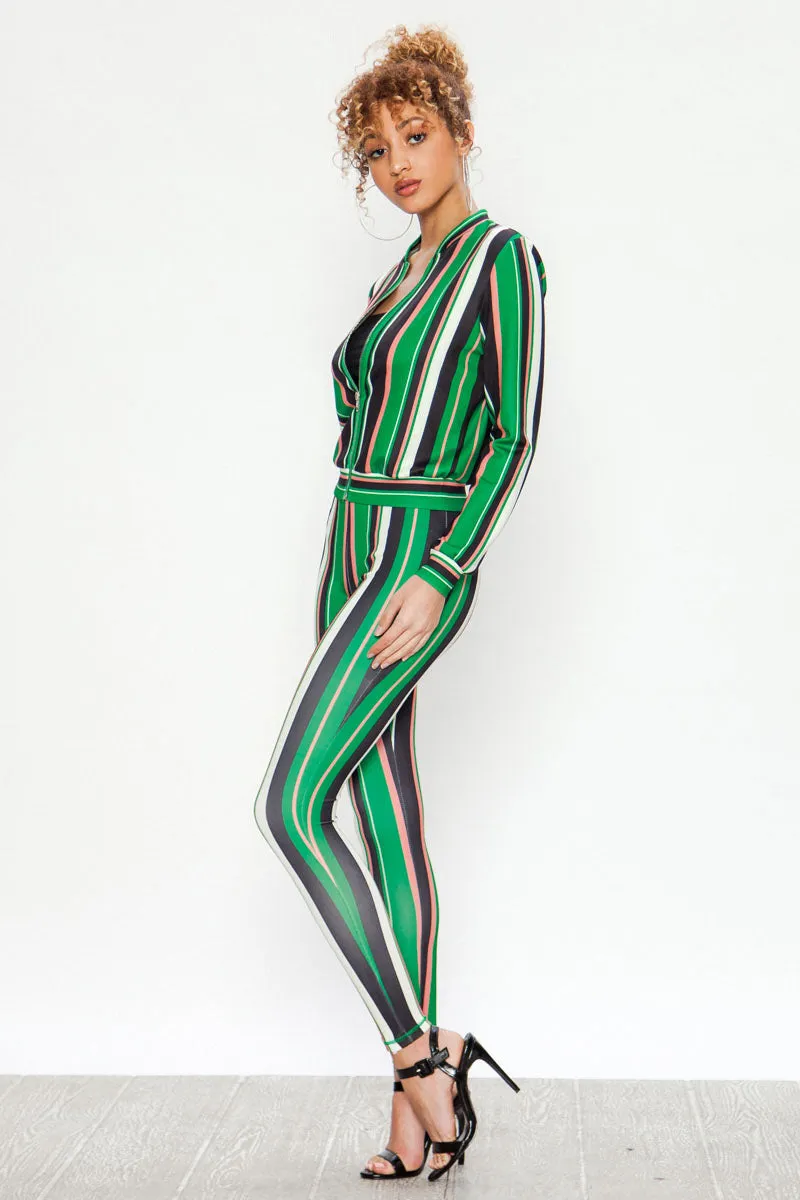 Vertical Stripe Mix Print Tracksuit Set