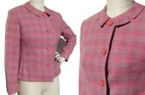 Vintage 60s Pink Jacket Ladies Mod Wool Plaid M