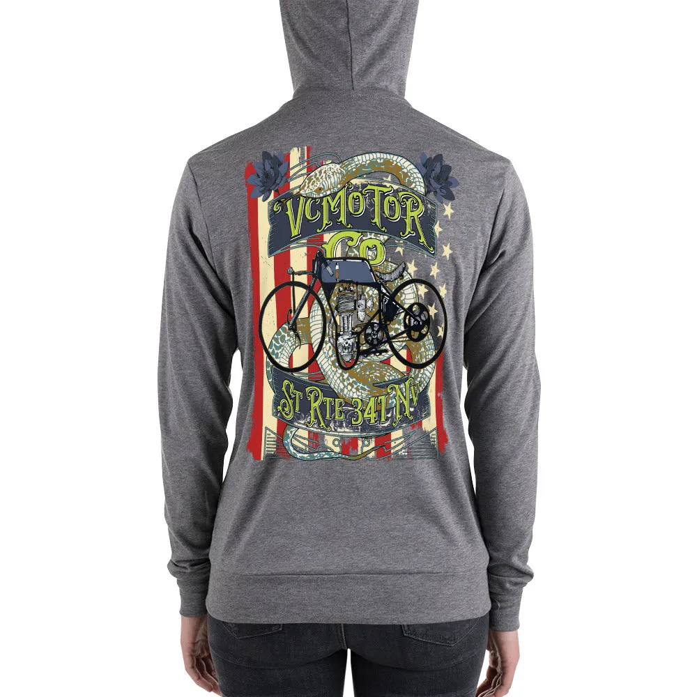 Vintage Bike Tattoo Zip Up Motorcycle Hoodie