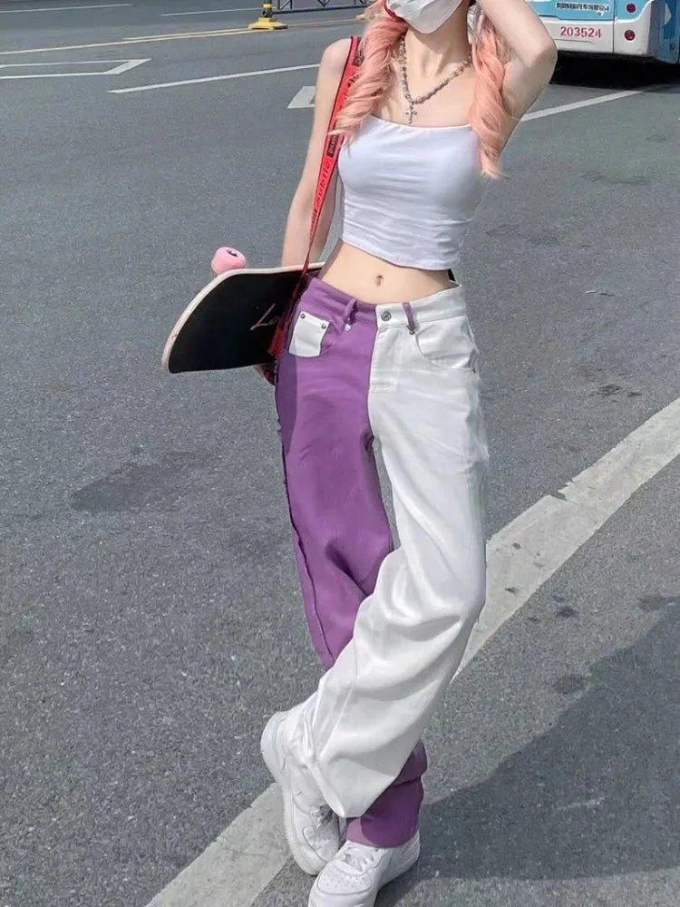 Vintage High Waist Purple Denim Pants Women's Y2K Baggy Jeans Hip Hop Streetwear