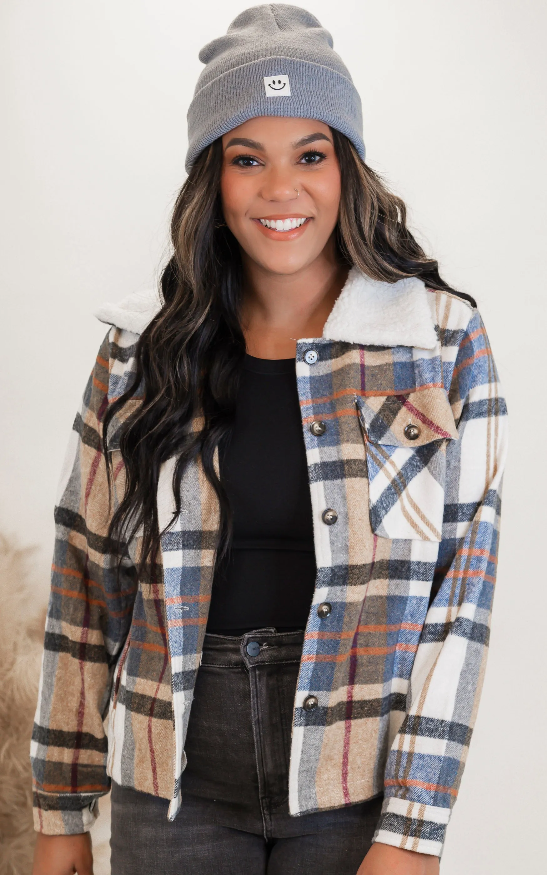 Vintage Plaid Collared Sherpa Shacket