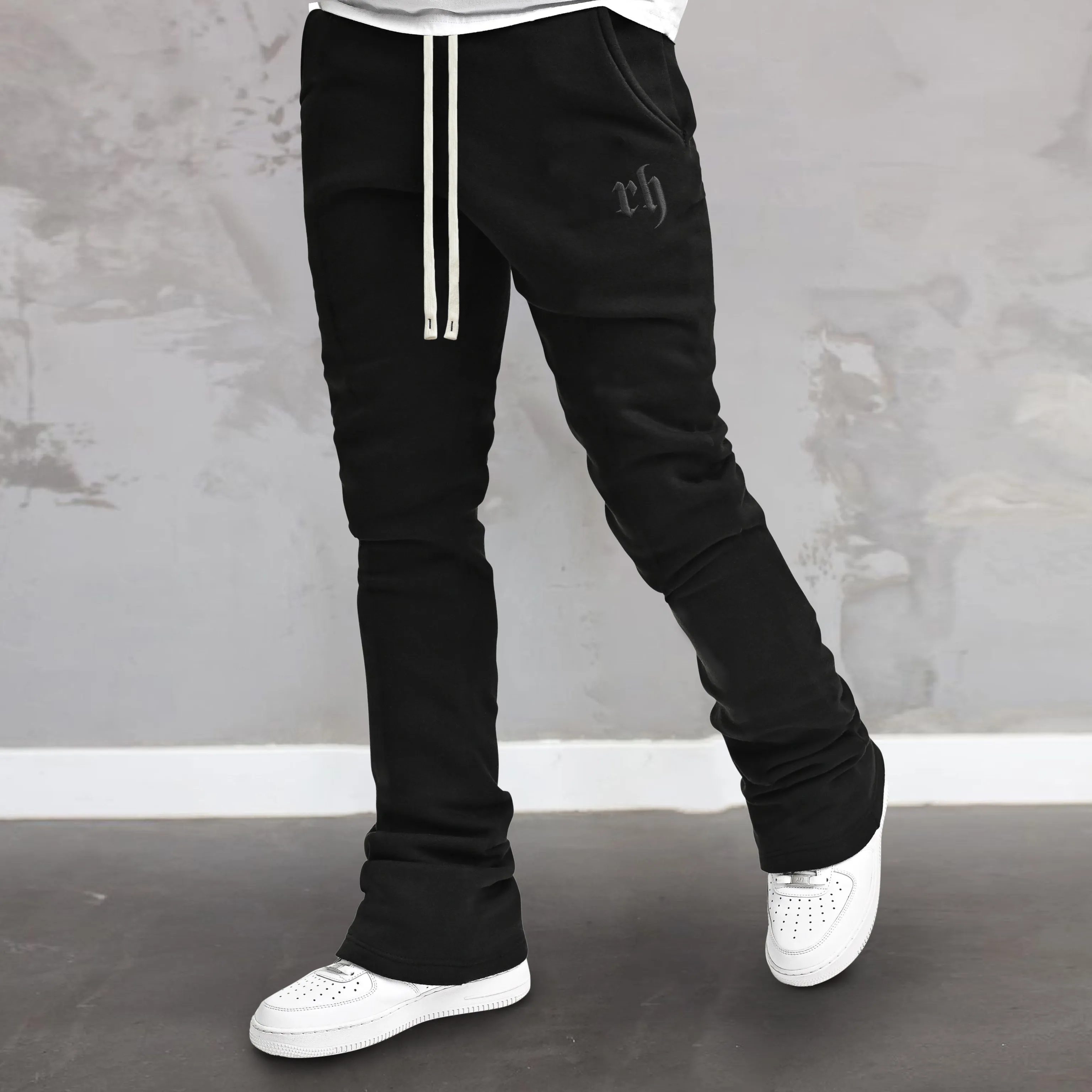 Waffle casual sweatpants trendy embroidered straight trousers