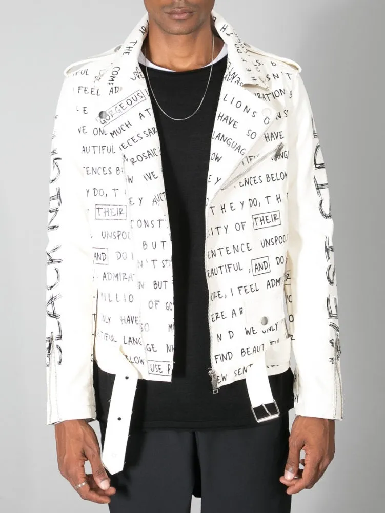 WEST SIDE Faux Leather Biker Jacket - White E42