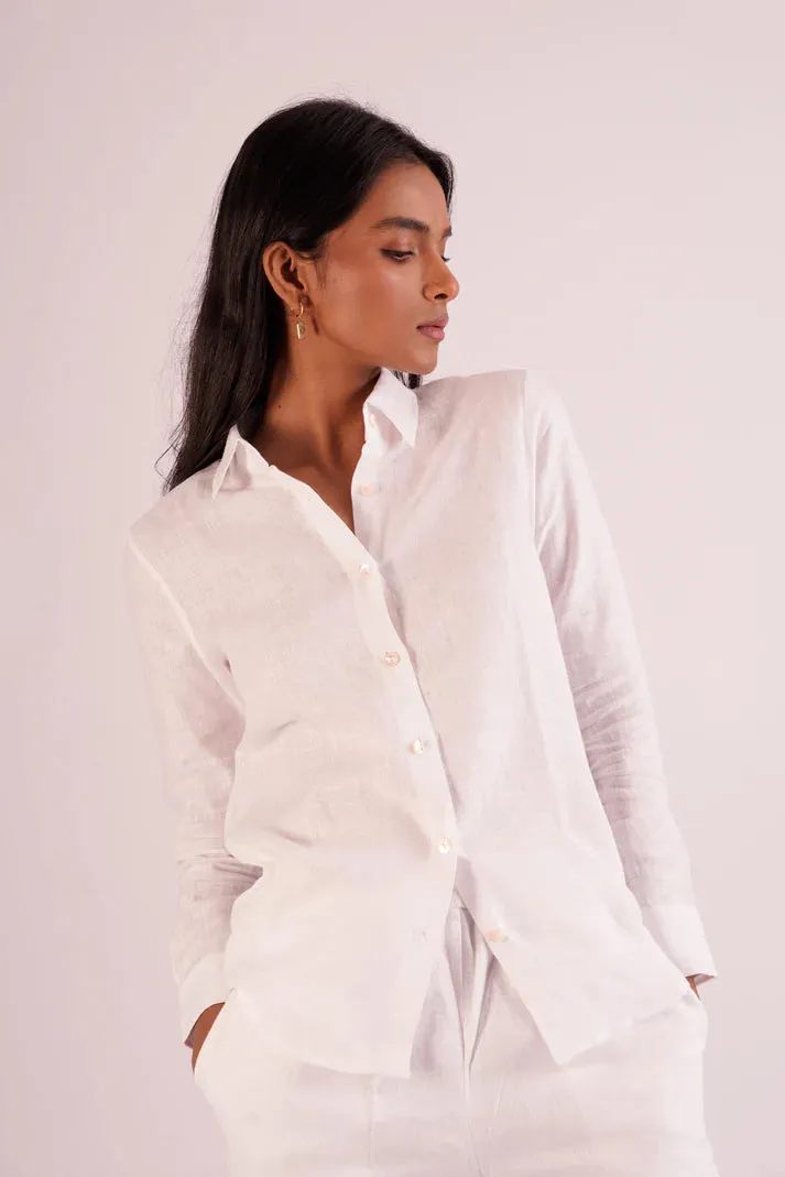 White 100% Linen workwear Shirt for women