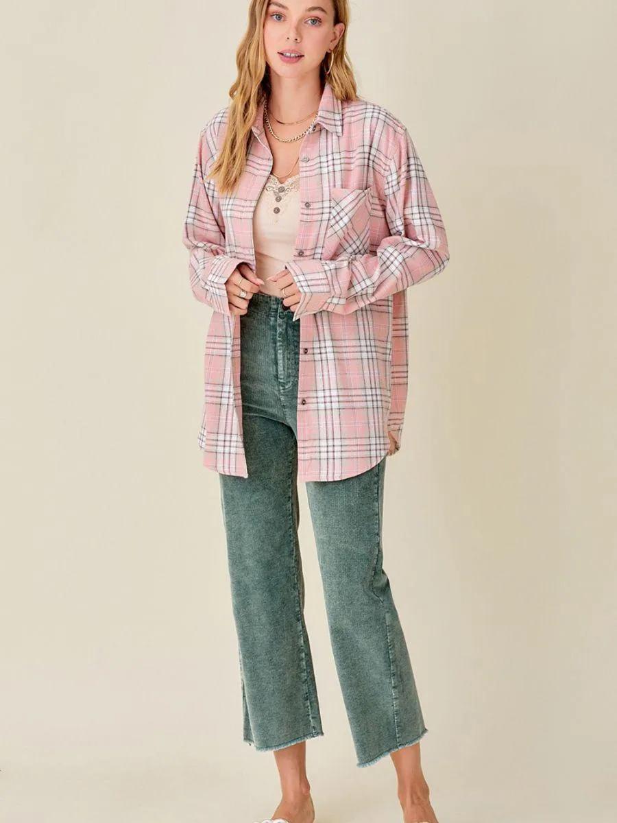 Wide Leg Washed Denim Look High Rise Corduroy Pants