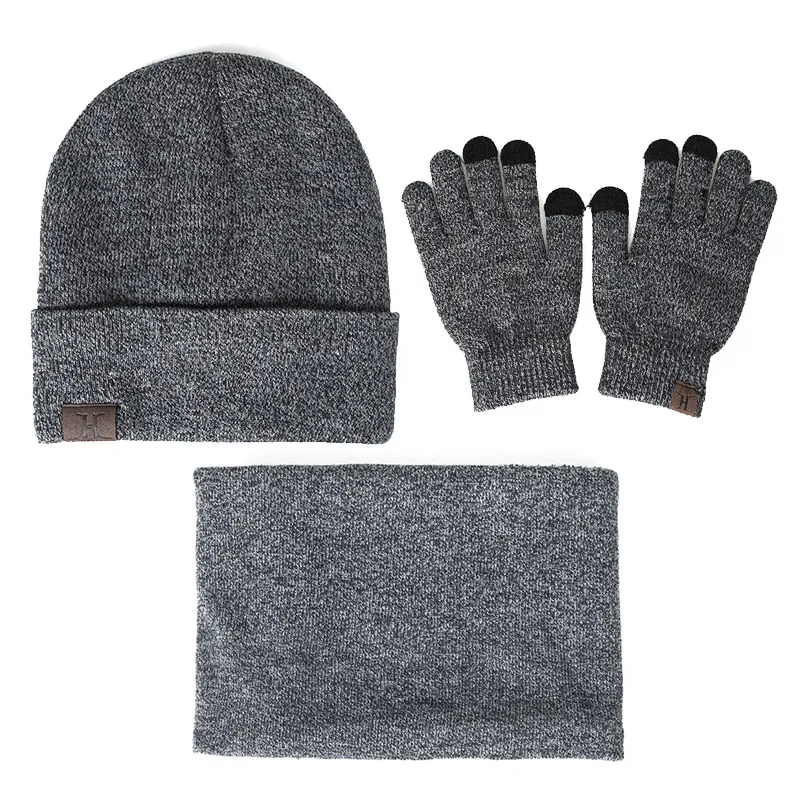 Winter Beanie Hat For Men Women Hat Scarf Warm Scarf Hat Gloves Set Male Female Hat Scarf Set 3 Pcs Skullies Beanies