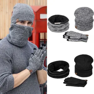 Winter Beanie Hat For Men Women Hat Scarf Warm Scarf Hat Gloves Set Male Female Hat Scarf Set 3 Pcs Skullies Beanies