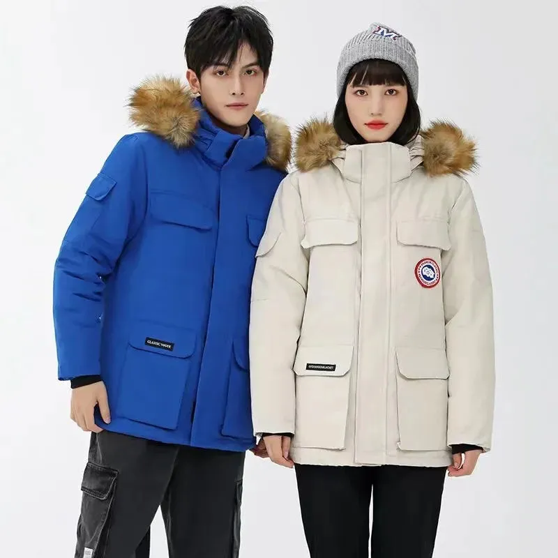 Winter Men Fur Collar White Duck Down Jacket Windproof Hooded Thicken Down Coat Keep Warm Parkas Winter women's jacket cho