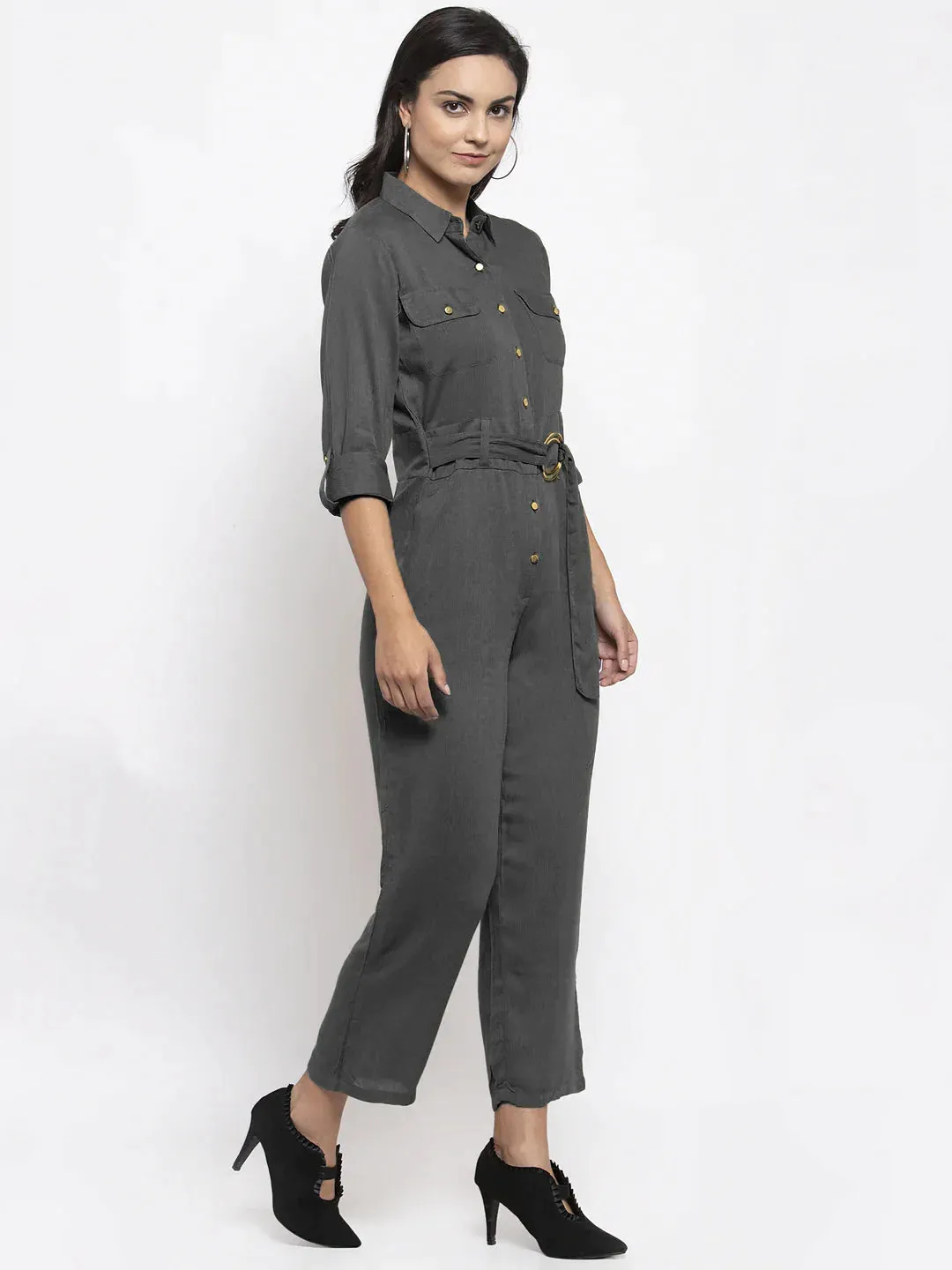 Women Grey Solid Jumpsuit