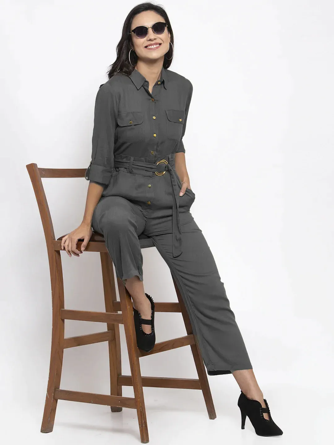 Women Grey Solid Jumpsuit