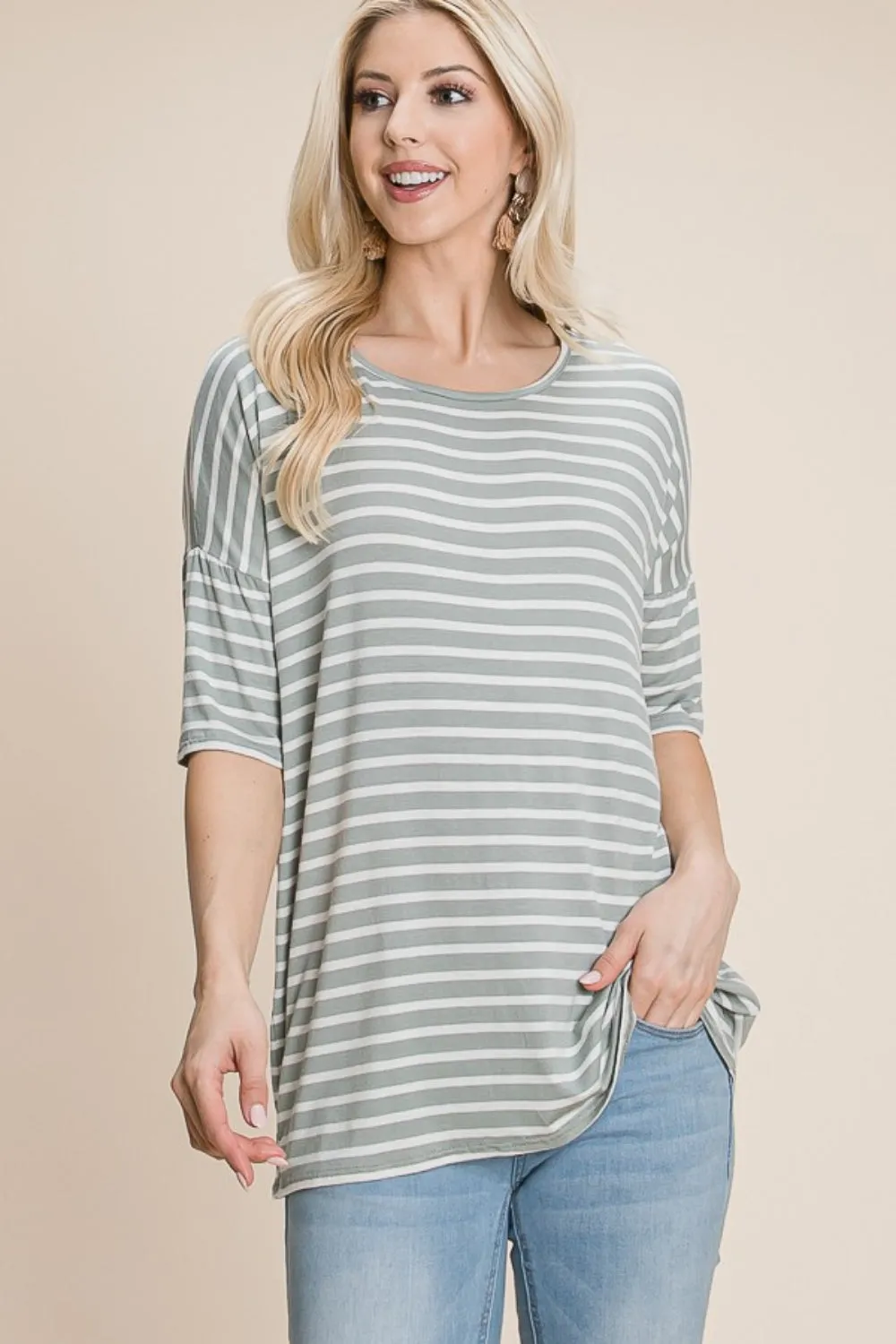 Women's BOMBOM Striped Round Neck T-Shirt