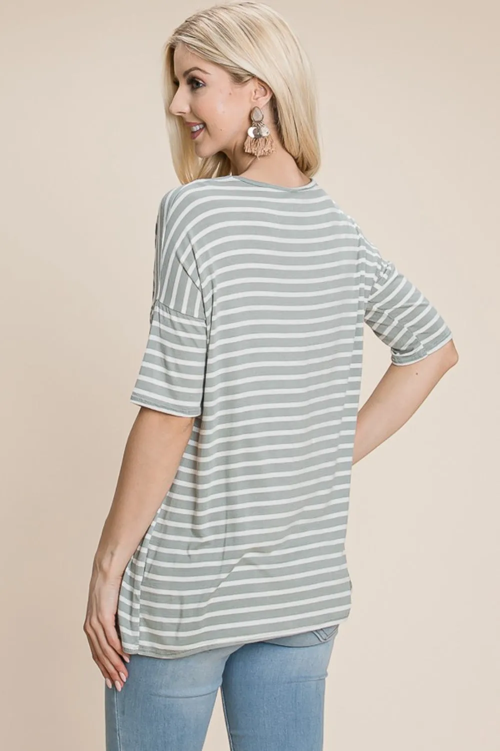 Women's BOMBOM Striped Round Neck T-Shirt