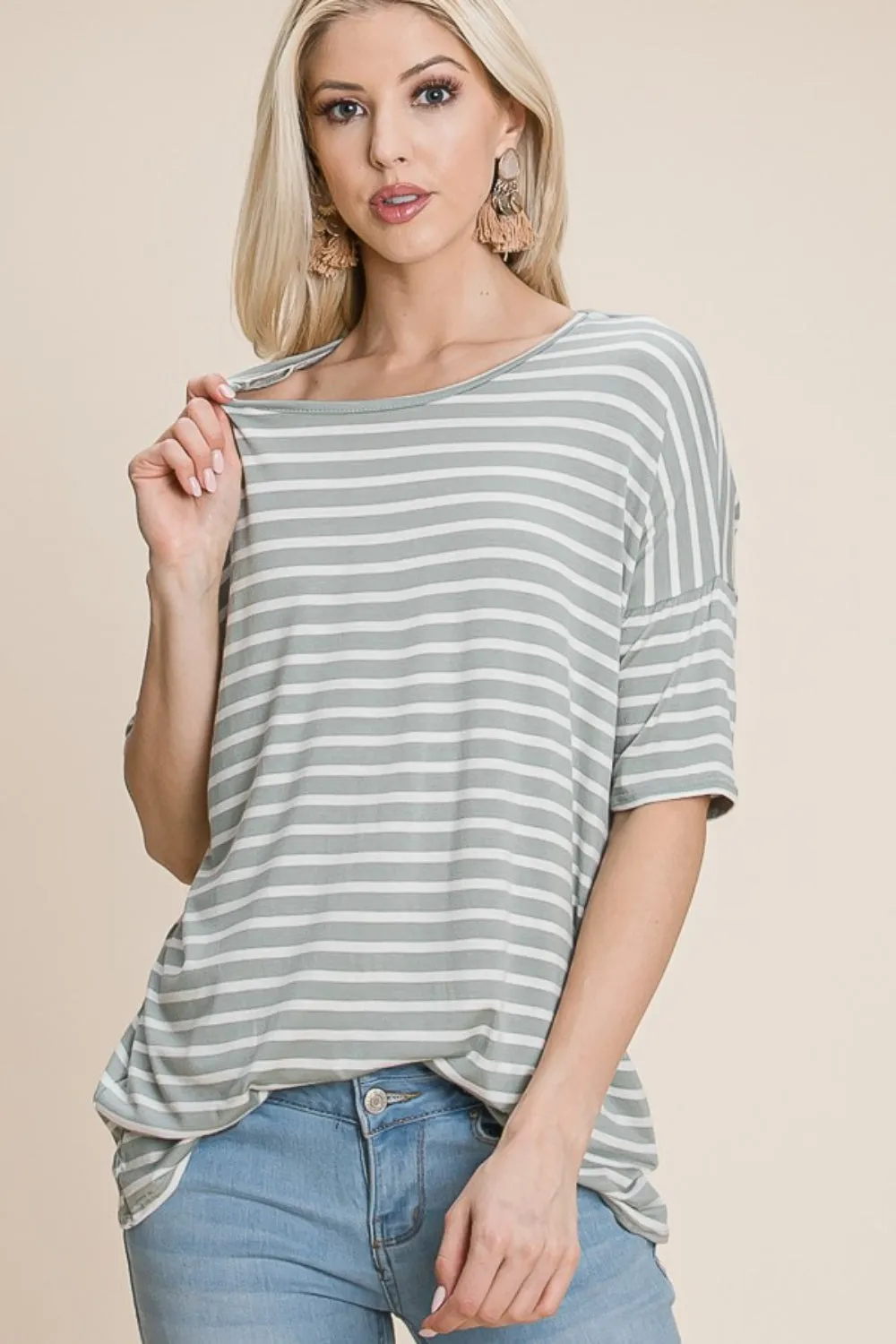 Women's BOMBOM Striped Round Neck T-Shirt