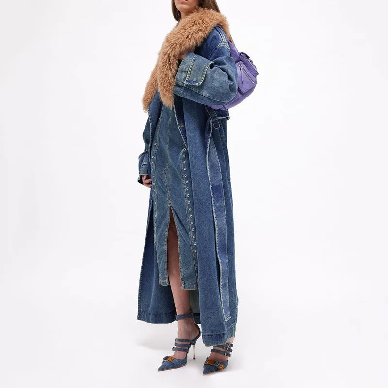 Women's Fashion Denim Trench Coat