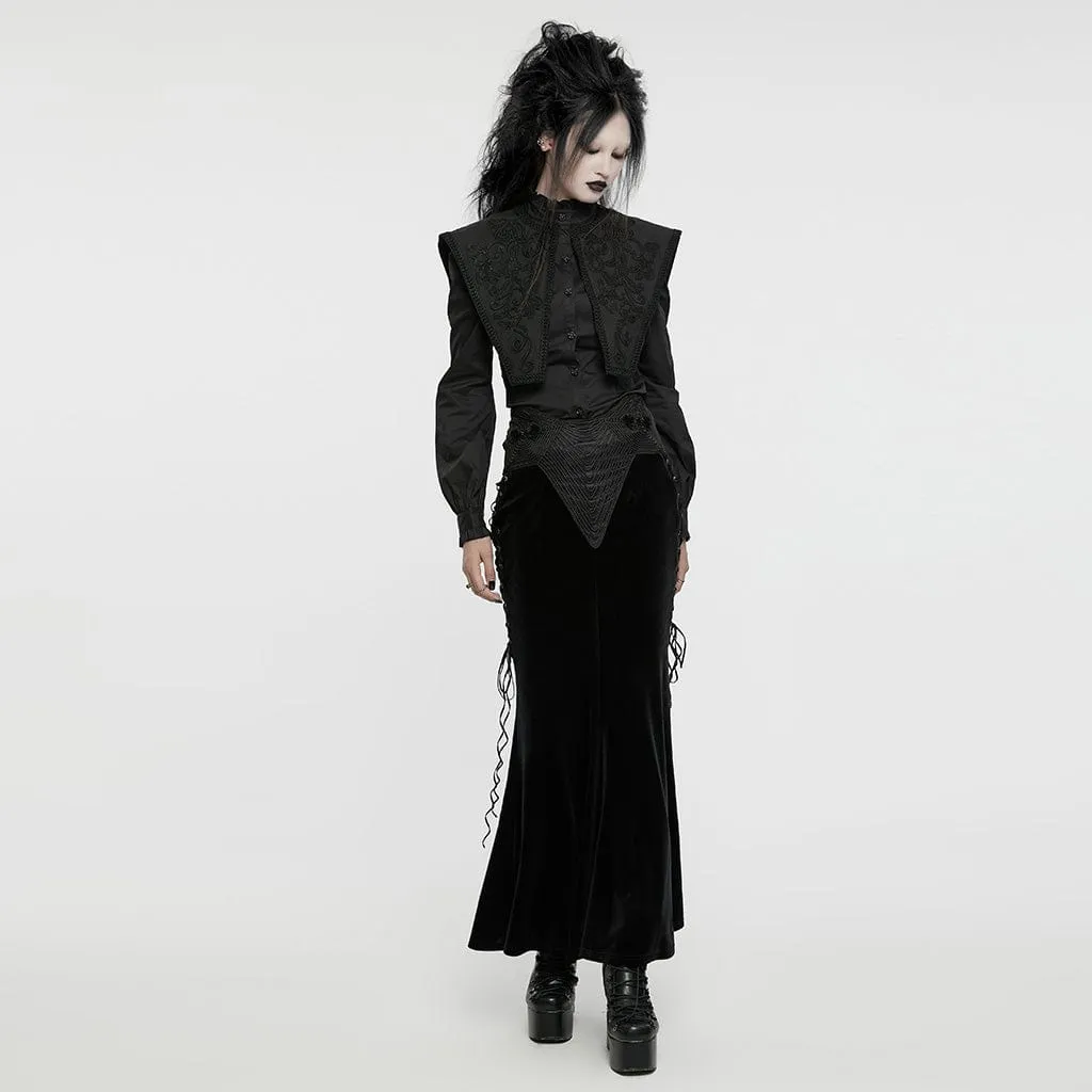 Women's Gothic Ruffled Stand Collar Lace-up Shirt Black