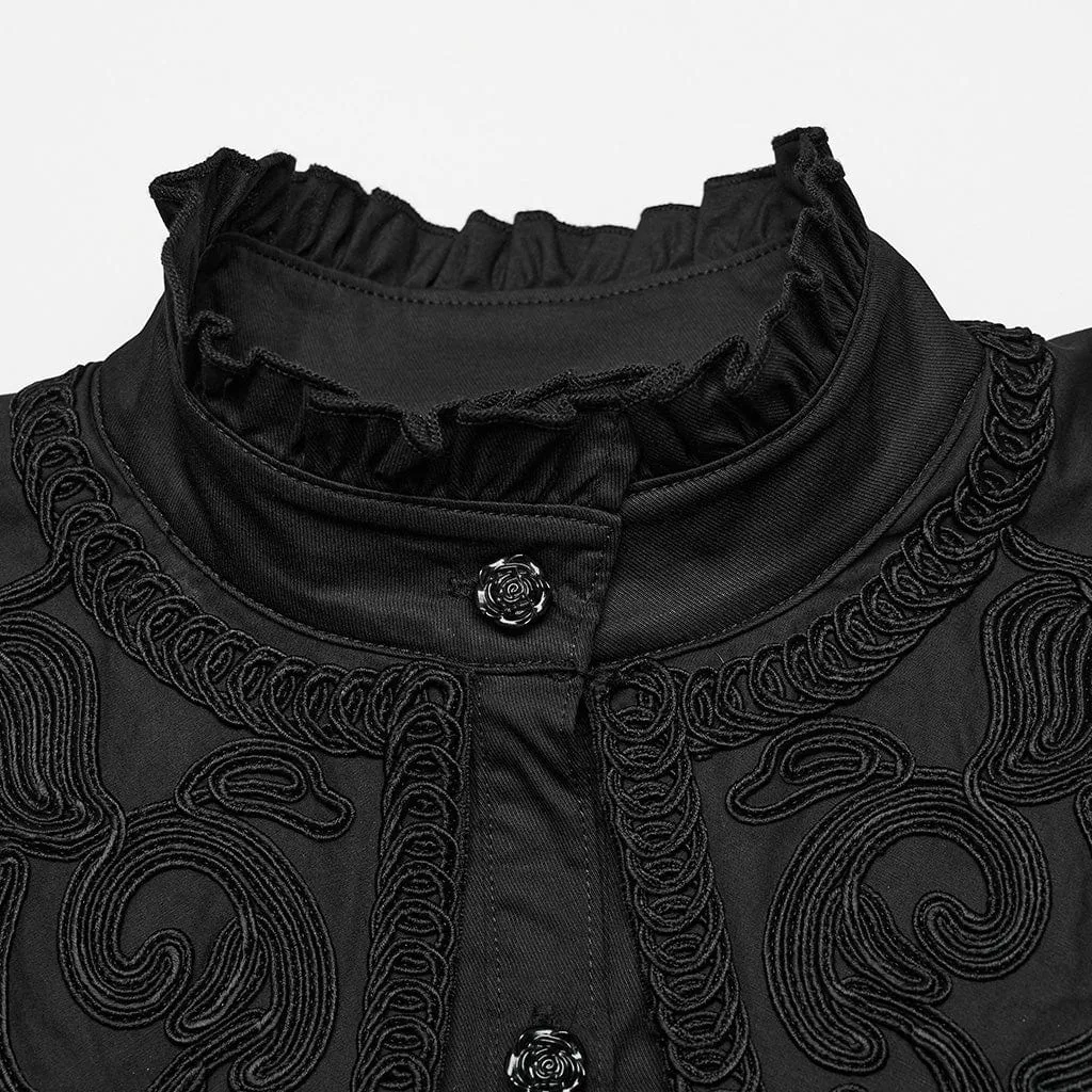 Women's Gothic Ruffled Stand Collar Lace-up Shirt Black