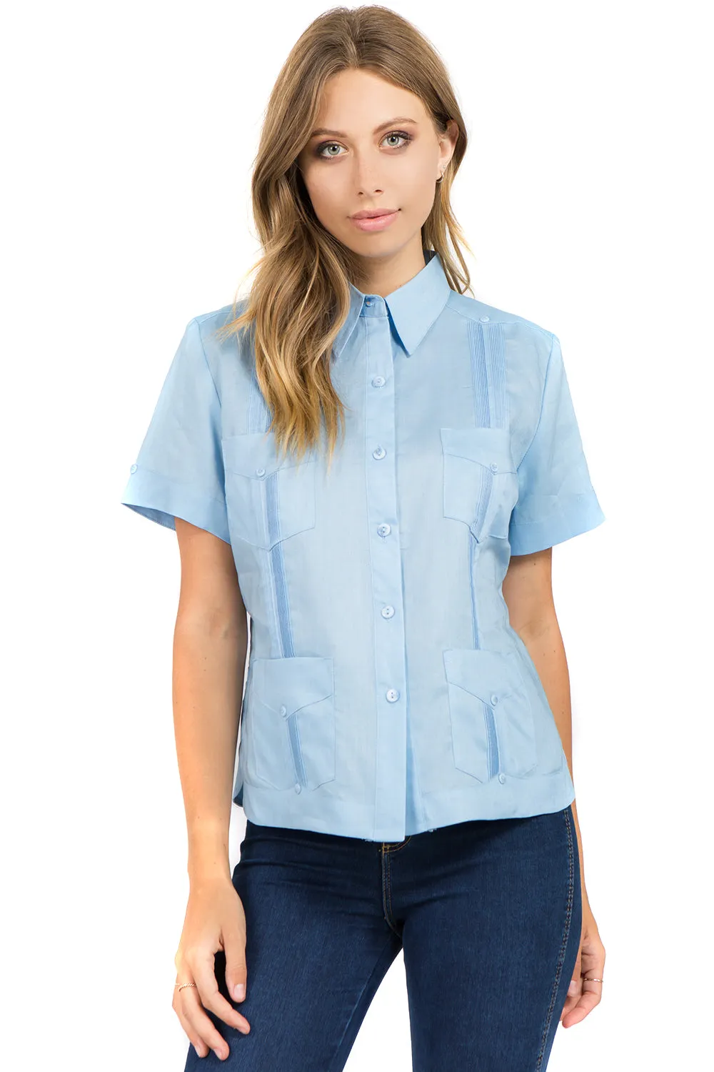 Women's Traditional Guayabera Shirt Premium 100% Linen Short Sleeve XS-3X