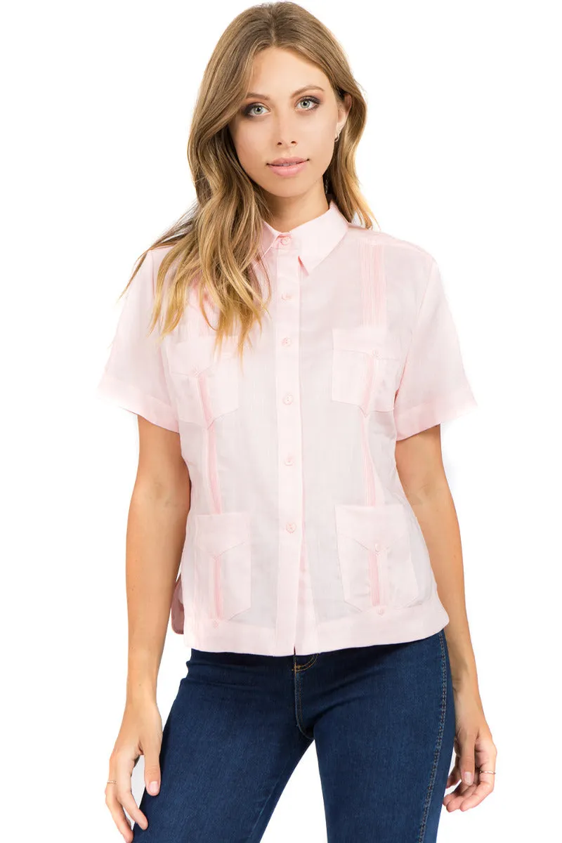 Women's Traditional Guayabera Shirt Premium 100% Linen Short Sleeve XS-3X