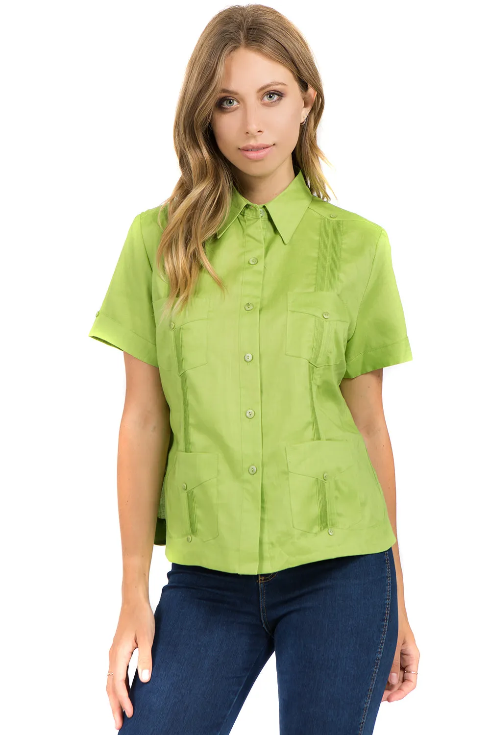 Women's Traditional Guayabera Shirt Premium 100% Linen Short Sleeve XS-3X