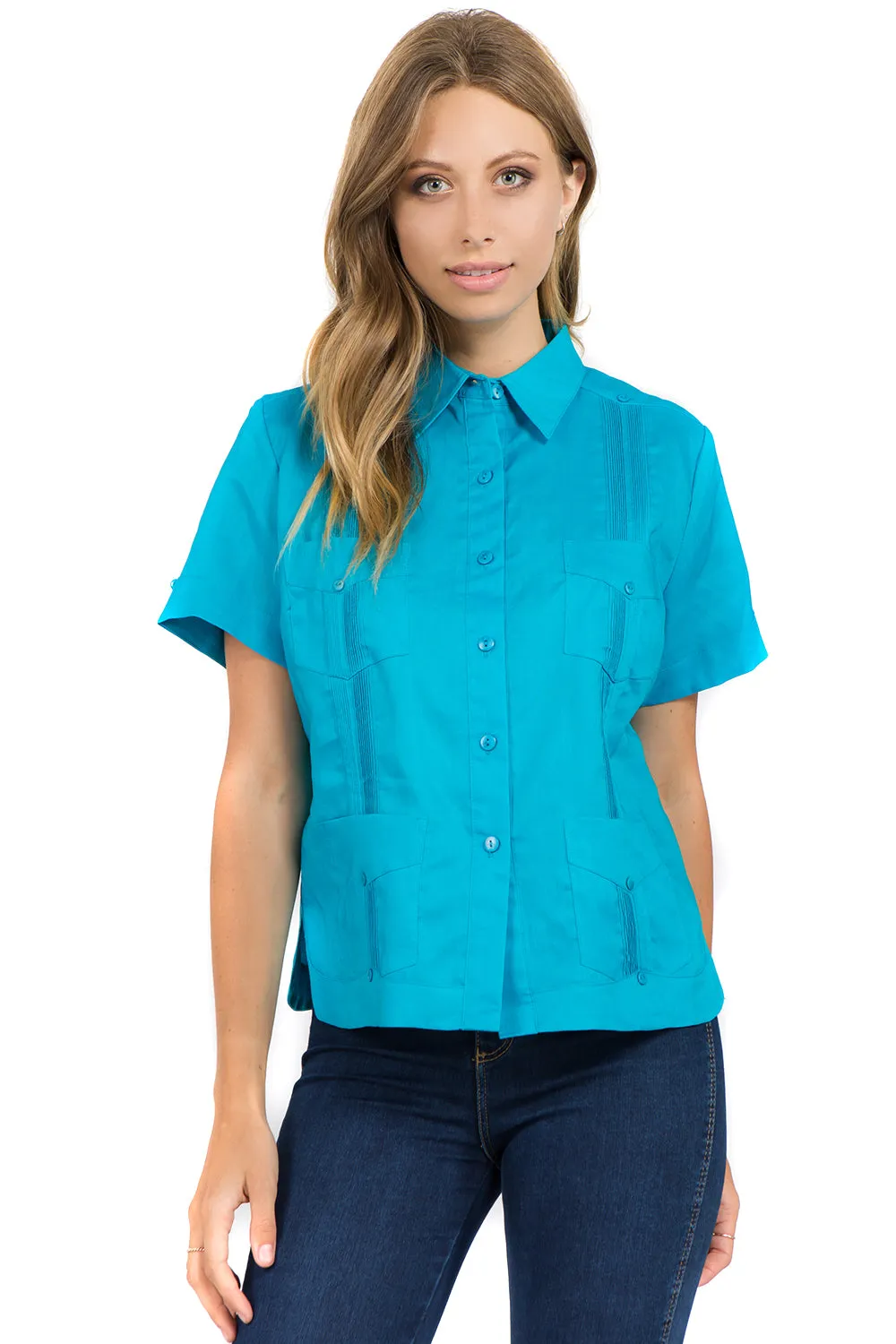 Women's Traditional Guayabera Shirt Premium 100% Linen Short Sleeve XS-3X