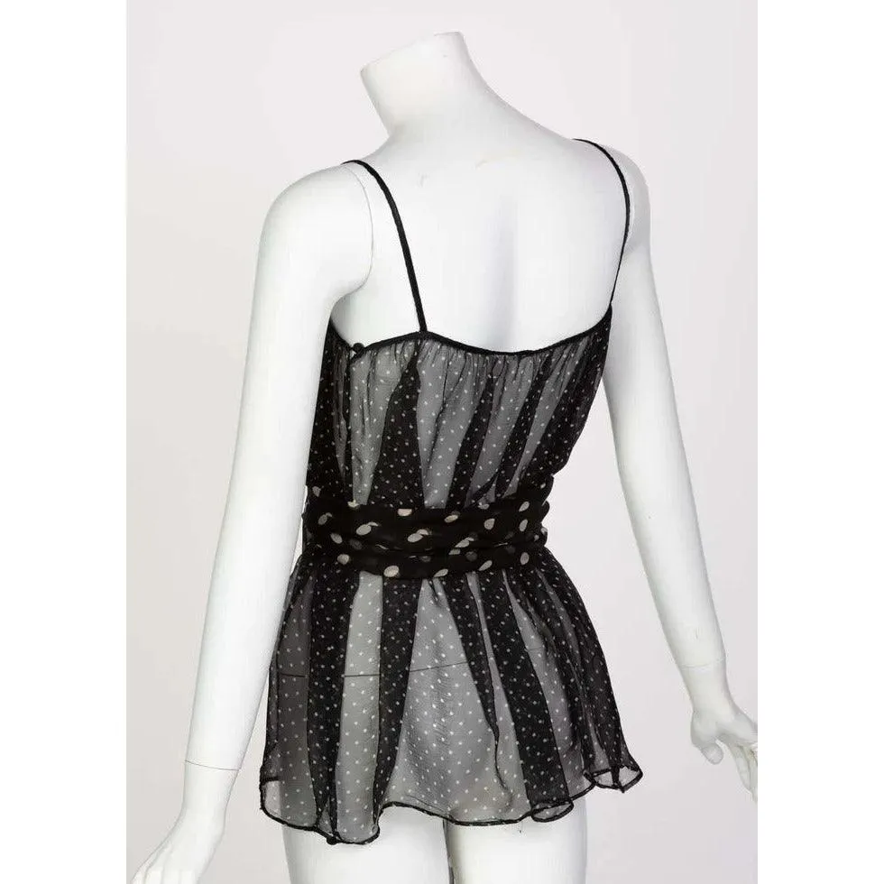 YVES SAINT LAURENT Black Chiffon Polka Dot Camisole Top Ysl, 1980s