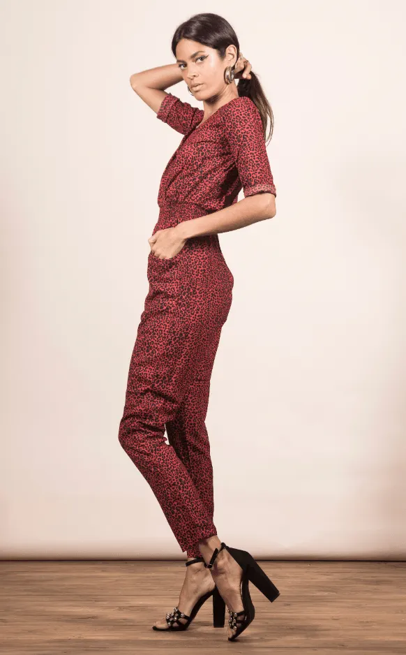 Zion Jumpsuit In Small Red Leopard