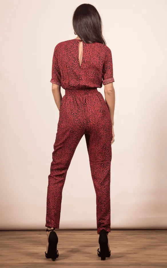 Zion Jumpsuit In Small Red Leopard